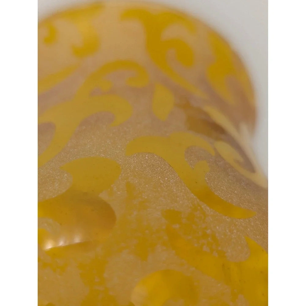 Handcrafted Amber Glass Hurricane Votive Candle Holder Frosted Scroll India